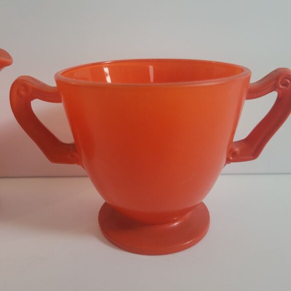Vintage Anchor Hocking Rainbow Tangerine Cream & Sugar Set - Picture 3 of 5